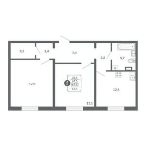 2-к квартира, вторичка, 68м2, 5/17 этаж