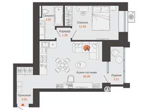 1-к квартира, вторичка, 47м2, 8/9 этаж