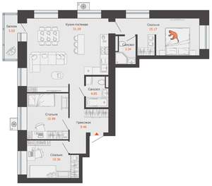 3-к квартира, вторичка, 87м2, 5/12 этаж