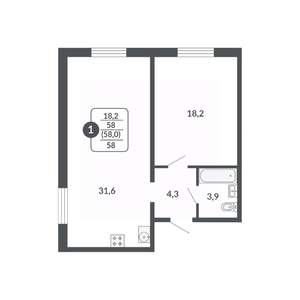 1-к квартира, вторичка, 58м2, 2/17 этаж