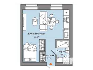 Студия квартира, строящийся дом, 30м2, 2/4 этаж