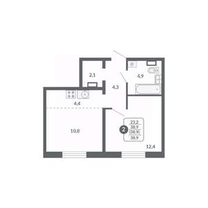 2-к квартира, вторичка, 39м2, 6/17 этаж