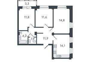 3-к квартира, вторичка, 74м2, 4/16 этаж