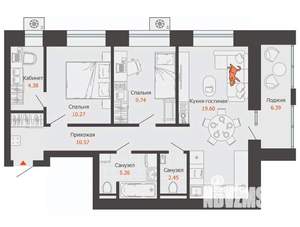 2-к квартира, вторичка, 65м2, 2/9 этаж