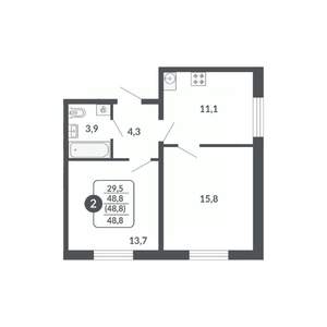 2-к квартира, вторичка, 49м2, 17/17 этаж