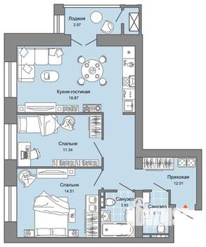 3-к квартира, вторичка, 67м2, 6/6 этаж