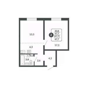 2-к квартира, вторичка, 48м2, 13/17 этаж