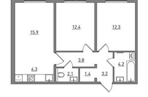 3-к квартира, вторичка, 60м2, 8/17 этаж