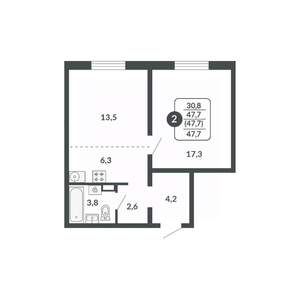 2-к квартира, вторичка, 48м2, 11/17 этаж