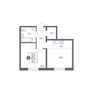 2-к квартира, вторичка, 39м2, 2/17 этаж