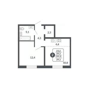 2-к квартира, вторичка, 39м2, 2/17 этаж