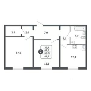 2-к квартира, вторичка, 68м2, 2/17 этаж