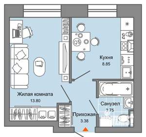 1-к квартира, вторичка, 30м2, 3/4 этаж