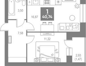 1-к квартира, вторичка, 41м2, 2/4 этаж