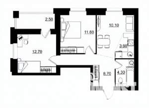 3-к квартира, строящийся дом, 54м2, 6/10 этаж