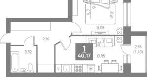 1-к квартира, вторичка, 40м2, 3/4 этаж