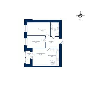 3-к квартира, строящийся дом, 59м2, 6/9 этаж
