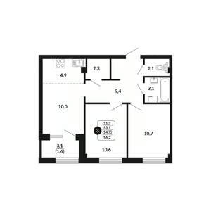 3-к квартира, вторичка, 55м2, 10/17 этаж