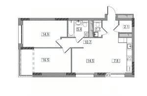 3-к квартира, вторичка, 74м2, 14/17 этаж