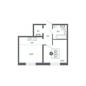 2-к квартира, вторичка, 39м2, 6/17 этаж