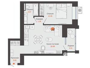 1-к квартира, вторичка, 47м2, 11/12 этаж