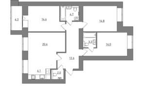 4-к квартира, вторичка, 95м2, 1/12 этаж