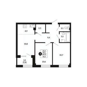 3-к квартира, вторичка, 55м2, 7/17 этаж