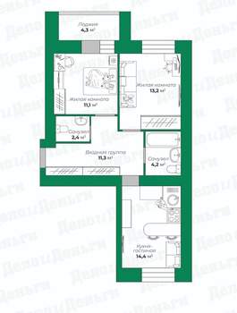 3-к квартира, вторичка, 61м2, 6/12 этаж