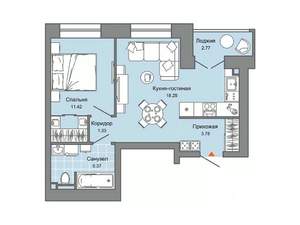 1-к квартира, строящийся дом, 42м2, 2/6 этаж