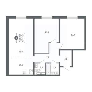 3-к квартира, вторичка, 84м2, 3/17 этаж