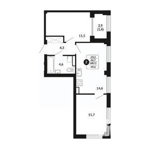 2-к квартира, вторичка, 48м2, 4/17 этаж