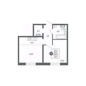 2-к квартира, вторичка, 39м2, 14/17 этаж