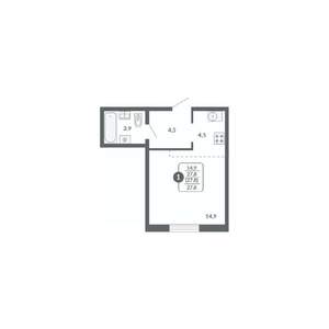 1-к квартира, вторичка, 28м2, 3/17 этаж