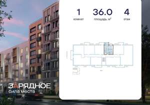 1-к квартира, вторичка, 36м2, 4/8 этаж