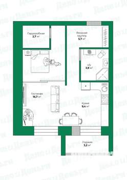 1-к квартира, вторичка, 40м2, 1/3 этаж