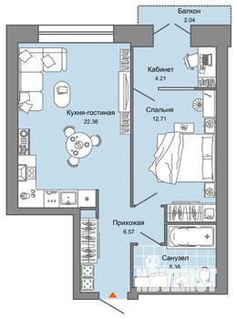 2-к квартира, вторичка, 52м2, 6/9 этаж