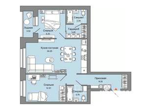 2-к квартира, строящийся дом, 68м2, 4/4 этаж