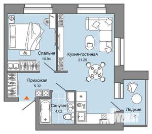 2-к квартира, вторичка, 44м2, 1/4 этаж