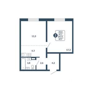 2-к квартира, вторичка, 48м2, 10/17 этаж