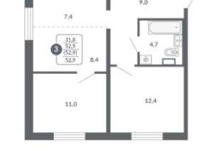 3-к квартира, вторичка, 53м2, 8/17 этаж