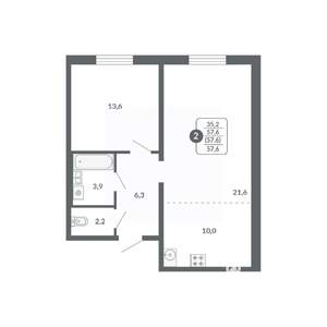 2-к квартира, вторичка, 58м2, 2/17 этаж