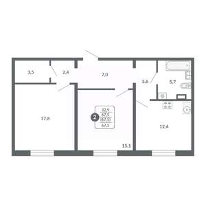 2-к квартира, вторичка, 68м2, 4/17 этаж