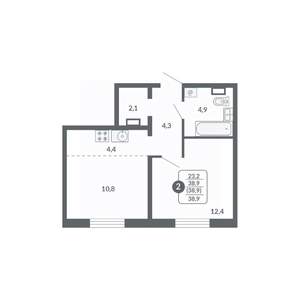 2-к квартира, вторичка, 39м2, 4/17 этаж