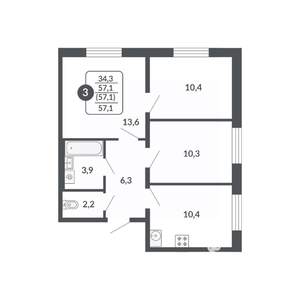 3-к квартира, вторичка, 57м2, 5/17 этаж