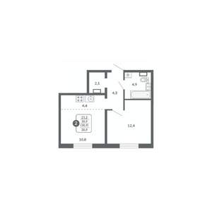 2-к квартира, вторичка, 39м2, 16/17 этаж