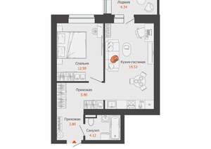 1-к квартира, вторичка, 48м2, 2/7 этаж