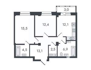 2-к квартира, вторичка, 70м2, 3/16 этаж