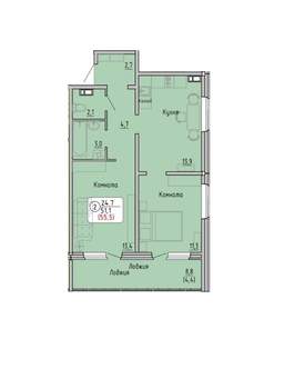 2-к квартира, вторичка, 48м2, 1/14 этаж