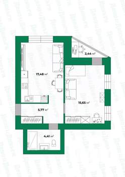 1-к квартира, вторичка, 46м2, 9/9 этаж