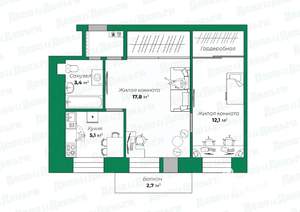 2-к квартира, вторичка, 42м2, 2/5 этаж